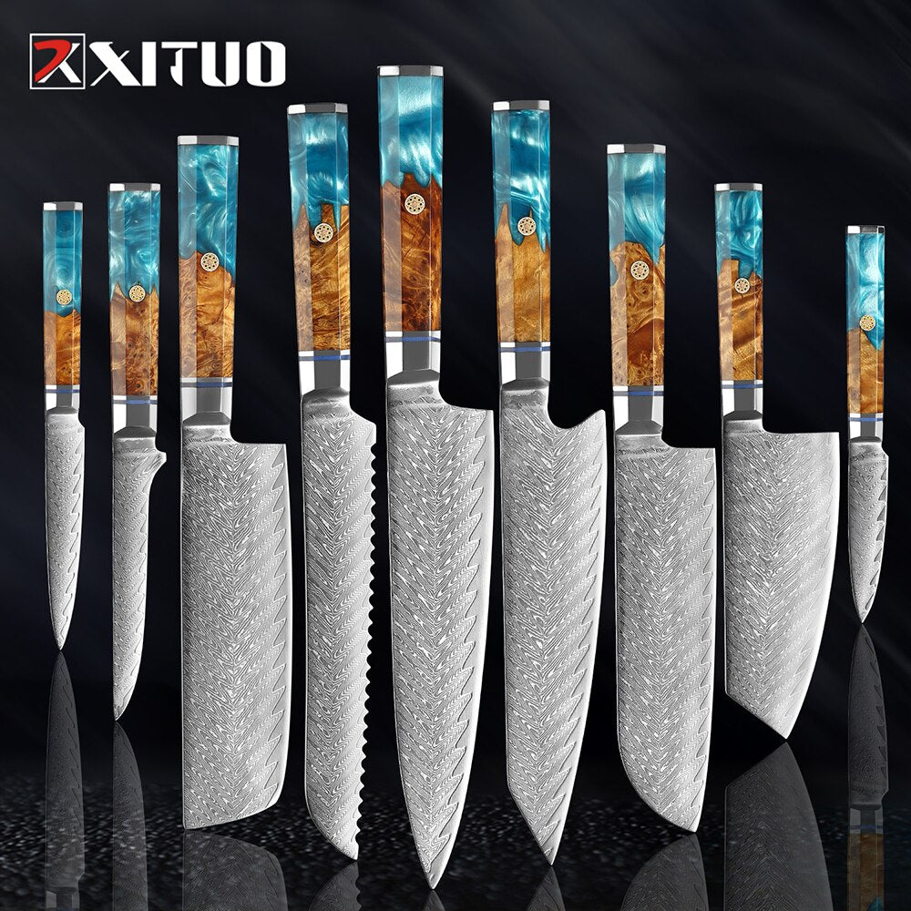 1-9Pcs Damascus Chef Knife Set - KingCutlery