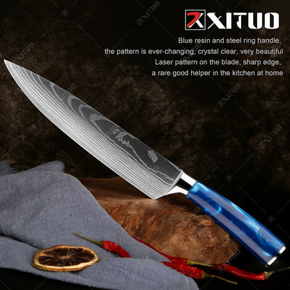 XITUO kitchen knives Set Exquisite blue resin handle - KingCutlery