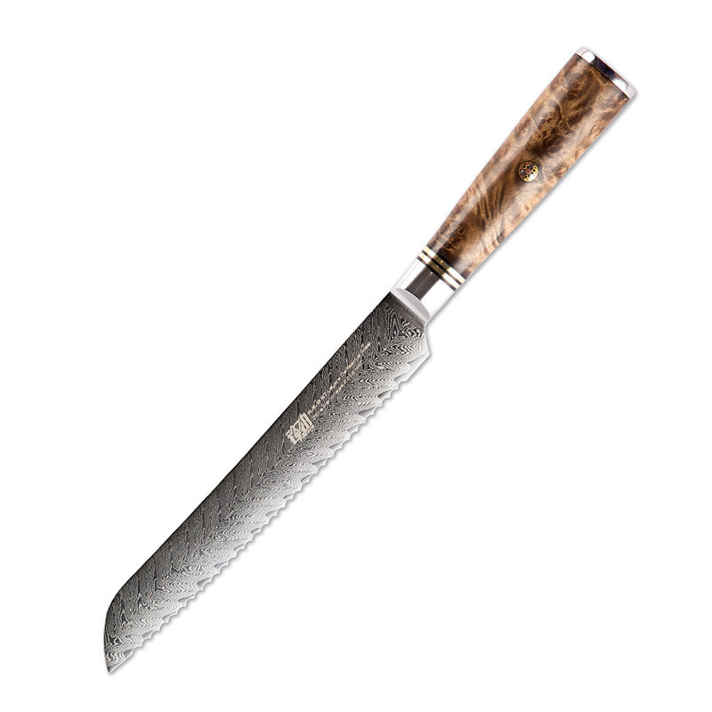 Damascus 8 Inch Fish Bone Handle Bread Knife - KingCutlery