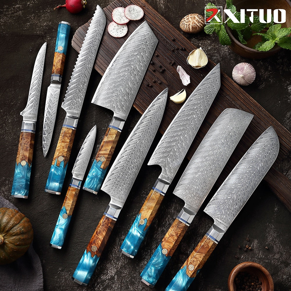 1-9Pcs Damascus Chef Knife Set - KingCutlery