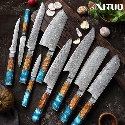 1-9Pcs Damascus Chef Knife Set - KingCutlery