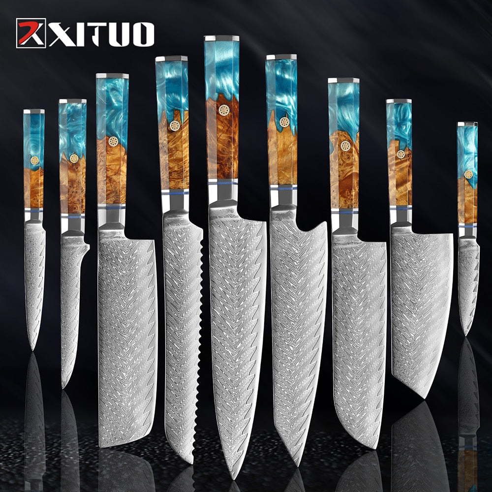 1-9Pcs Damascus Chef Knife Set - KingCutlery