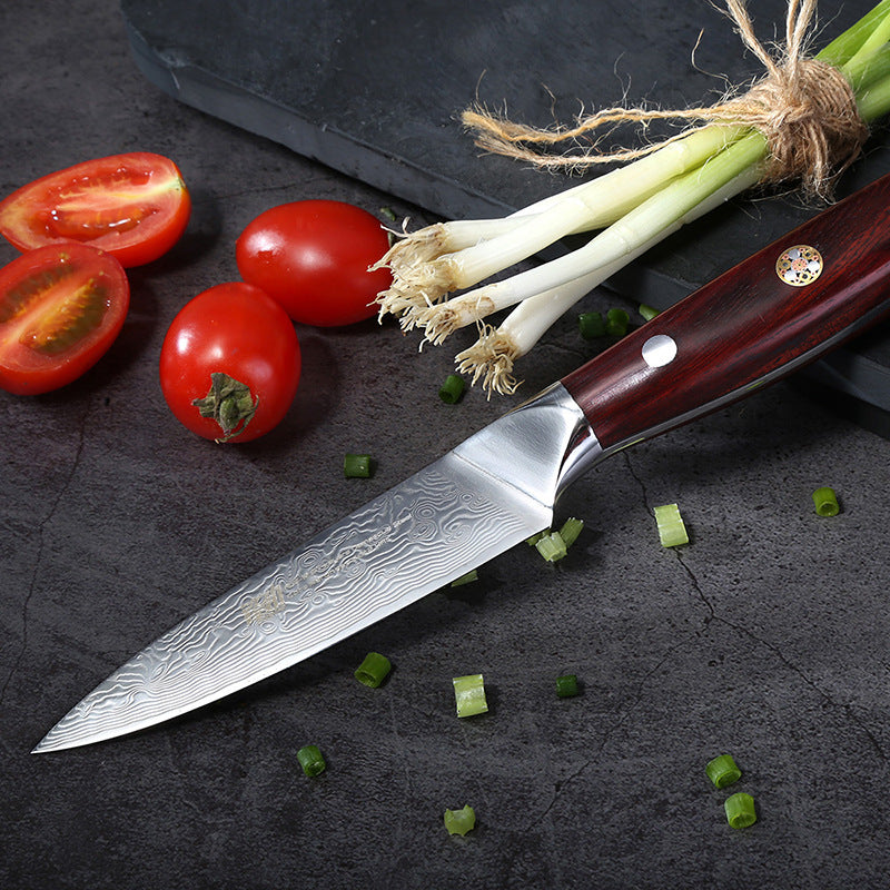 Damascus 5-Inch  Red Sandalwood Handle Fruit Knife - KingCutlery